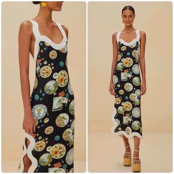 FARM Rio Dresses & Skirts - New! FARM RIO Souvenir Wave Midi Linen Dress 🧳☀️🌊 XS NWT!